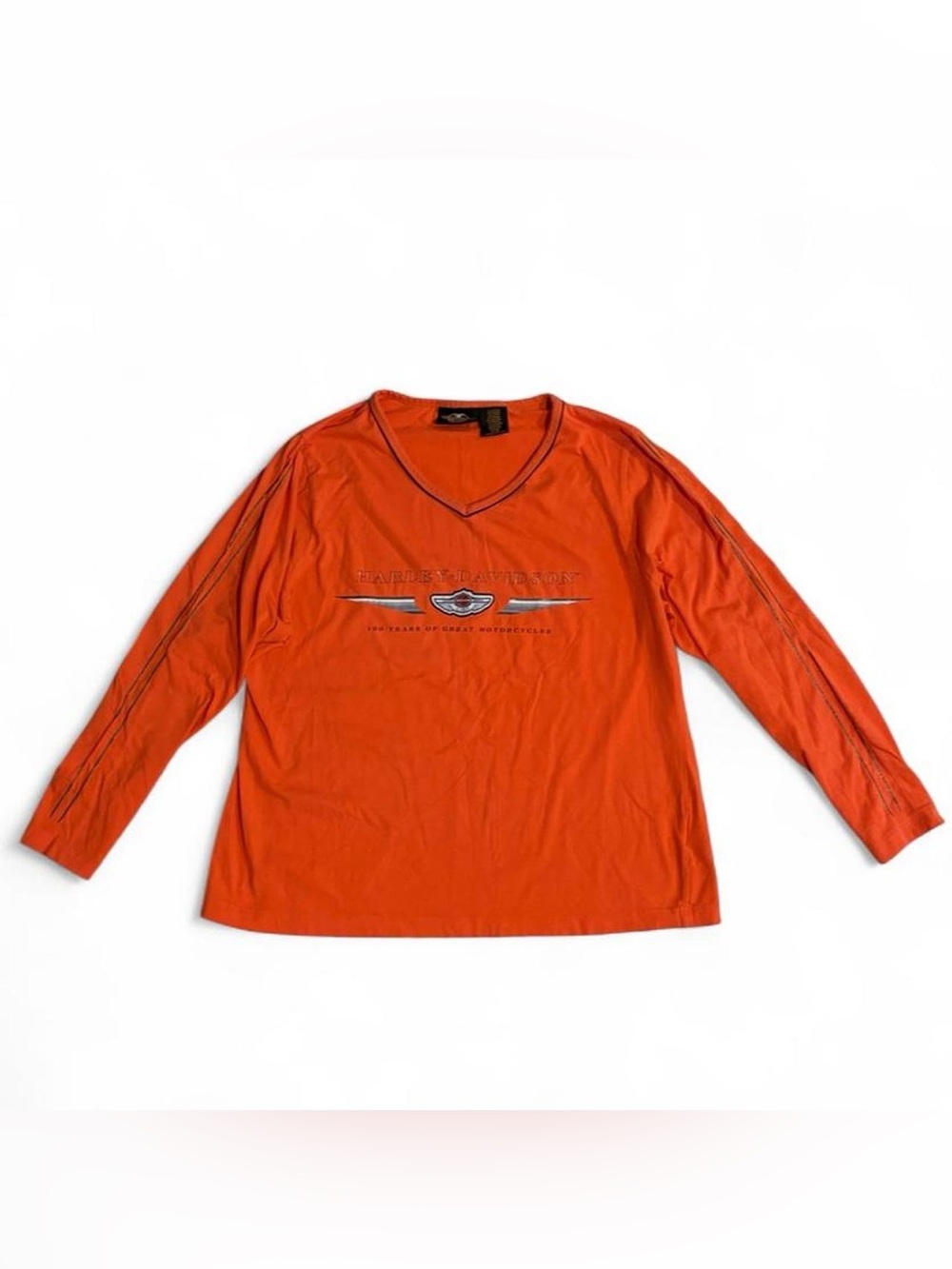 Y2K plus size Harley Davidson 100th anniversary long sleeve v neck stretch shirt